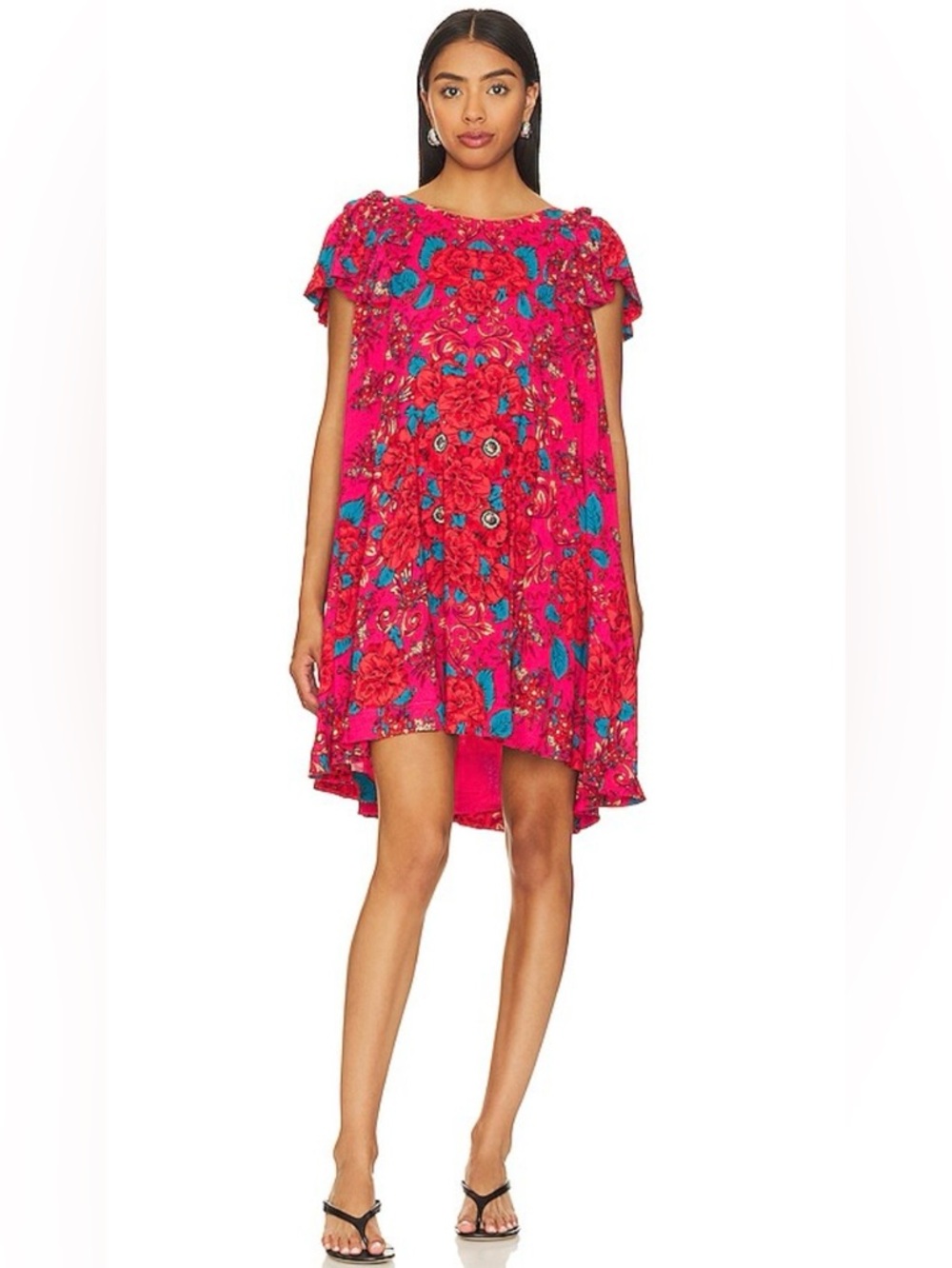 Free People Yara Mini Dress Rose Combo Womens Medium Flowy Bohemian Pockets Pink